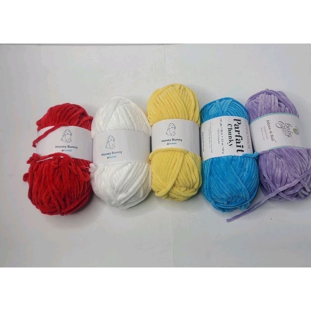 Lot Of‎ 5 Honey Bunny Parfait Baby Bee Chunky Chenille Yarn Various Colors